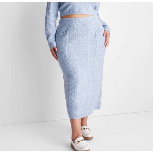 Future Collective Women's High-Rise MIDI Sweater Skirt Light Blue SZ Medium NEW - Picture 1 of 12
